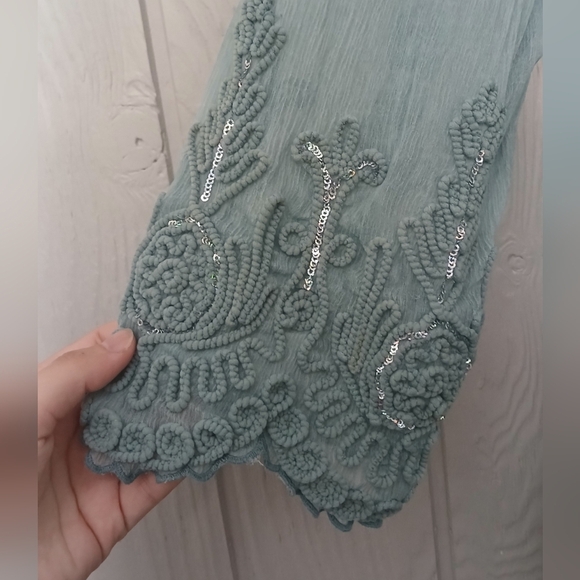 Soft Surroundings Light Blue Embroidered Embellished Silk Blouse Size S - Picture 4 of 6